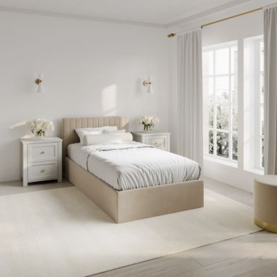 Berlin Ottoman Velvet Single Bed In Beige