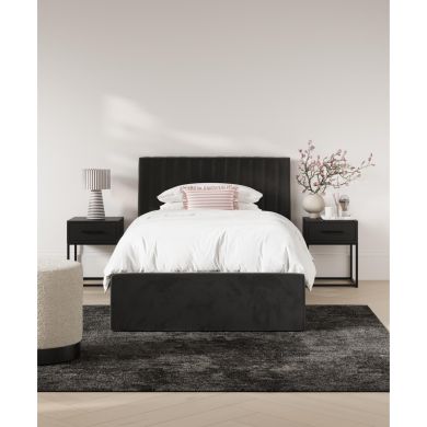 Berlin Ottoman Velvet Single Bed In Black