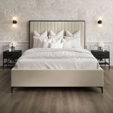 Berkeley Velvet King Size Bed In Cream And Matt Black