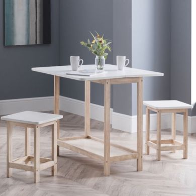 Bergen Wooden Bar Table With 2 Stools In White And Oak