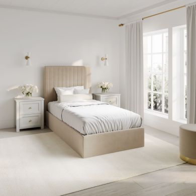 Berlin Tall Ottoman Velvet Single Bed In Beige