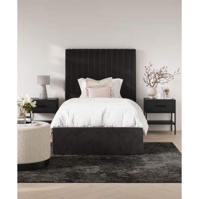 Berlin Tall Ottoman Velvet Single Bed In Black