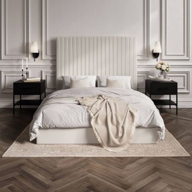 Berlin Tall Ottoman Weave Fabric Double Bed In Milk