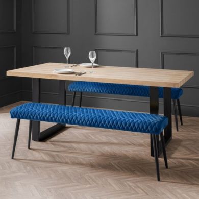 Berwick Wooden Dining Table In Oak With 2 Luxe Low Blue Benches