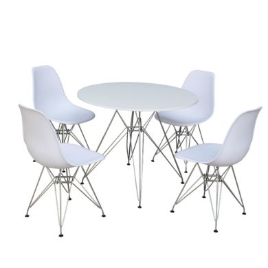 Bianca Round Wooden Dining Set In White High Gloss With 4 Chairs