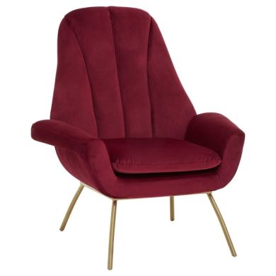 Billi Velvet Upholstered Armchair In Wine With Gold Legs