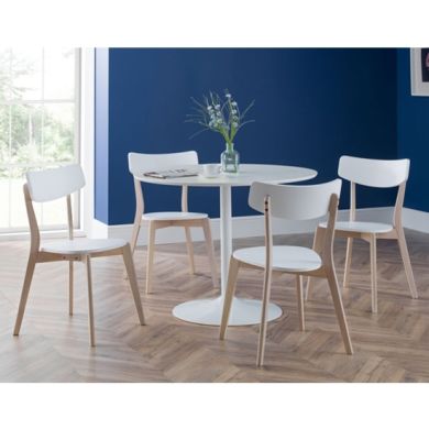 Blanco Round Wooden Dining Table In White With 4 Casa Chairs
