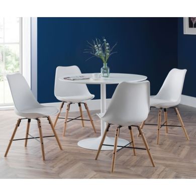 Blanco Wooden Dining Table In White With 4 Kari White Chairs