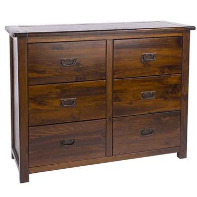 Boston Wide Wooden Chest Of Drawers With 6 Drawers In Dark