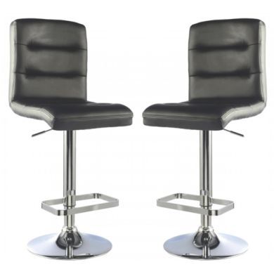 Bowden Black Faux Leather Bar Stools In Pair With Chrome Base