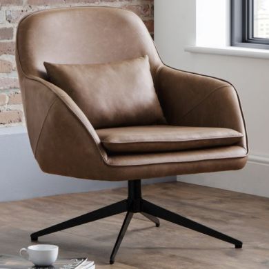 Bowery Faux Leather Swivel Bedroom Chair In Brown