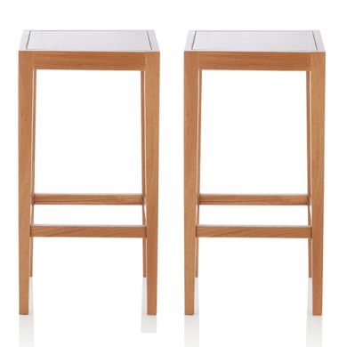 Boyd Oak Wooden Fixed Counter Height Bar Stools In Pair