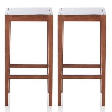 Boyd Walnut Wooden Fixed Counter Height Bar Stools In Pair