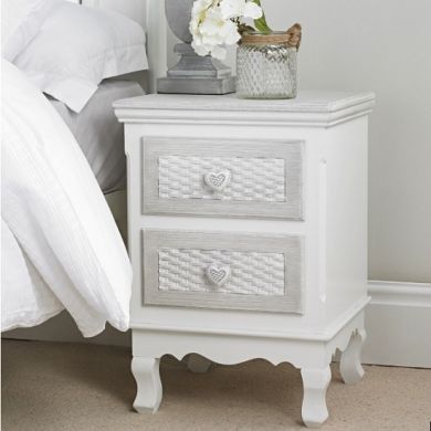 Brittany Wooden 2 Drawers Bedside Cabinet In White And Grey