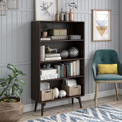 Brittany Wooden 4 Shelves Bookcase In Walnut