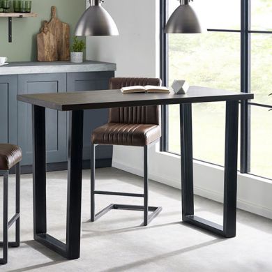 Brooklyn Wooden Bar Table In Dark Oak With Gunmetal Frame