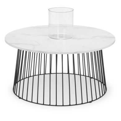 Broadway Round Wooden Coffee Table In White Marble Effect