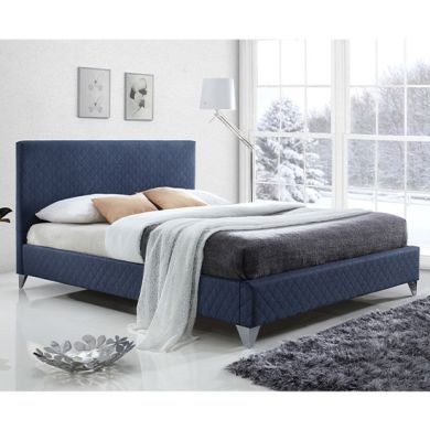 Brooklyn Fabric Upholstered Double Bed In Blue