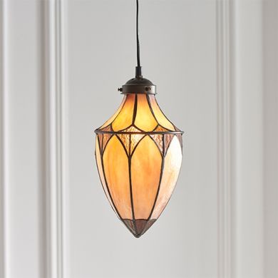 Brooklyn Small Tiffany Glass Acorn Ceiling Pendant Light In Dark Bronze
