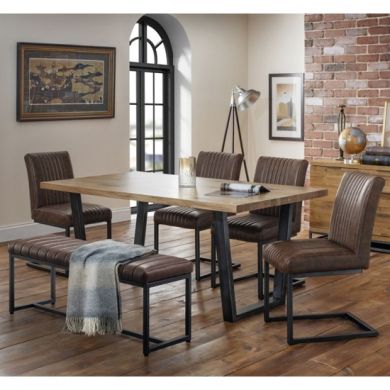 Brooklyn Wooden Dining Table In Oak With Bench And 4 Chairs