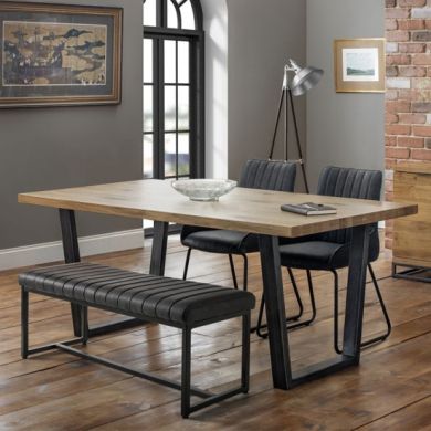 Brooklyn Wooden Dining Table In Oak With Black Bench And 2 Chairs