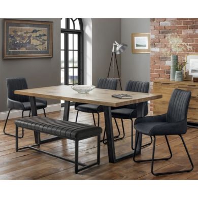 Brooklyn Wooden Dining Table In Oak With Black Bench And 4 Chairs