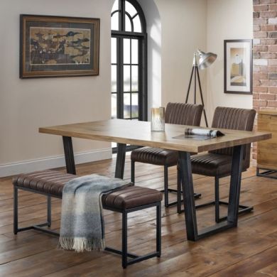 Brooklyn Wooden Dining Table In Oak With Brown Bench And 2 Chairs