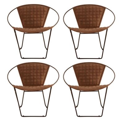 Buffalo Rounded Set Of 4 Genuine Leather Accent Chairs In Light Brown