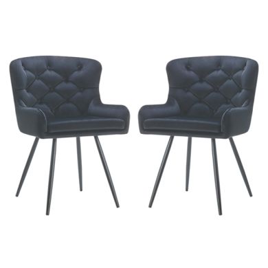 Burnhill Black Velvet Dining Chairs In Pair