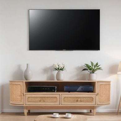 Valencia Cane & Mango Wood TV Stand With 2 Doors And 2 Drawers In Natural