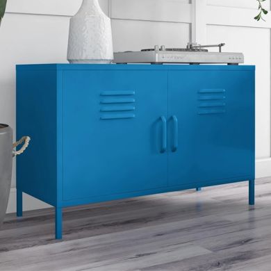 Cache Metal Locker Accent Cabinet In Blue With 2 Doors