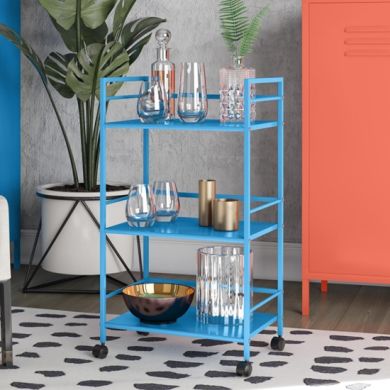 Cache Metal Rolling Drinks Trolley In Blue With 3 Shelves