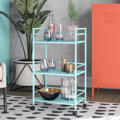 Cache Metal Rolling Drinks Trolley In Mint With 3 Shelves