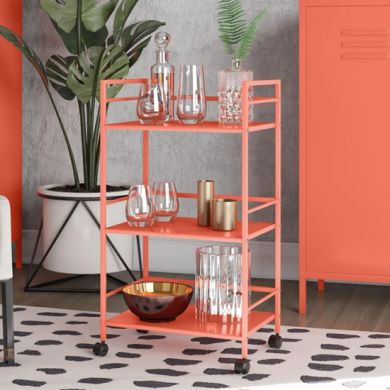 Cache Metal Rolling Drinks Trolley In Orange With 3 Shelves