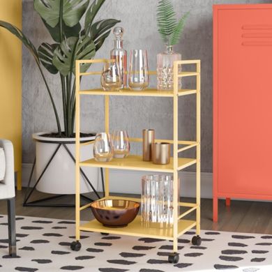 Cache Metal Rolling Drinks Trolley In Yellow With 3 Shelves