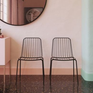 Caden Black Metal Wire Dining Chairs In Pair