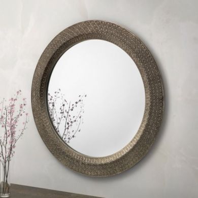 Cadence Large Round Wall Mirror In Pewter Effect