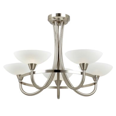 Cagney 5 Lights Matt White Glass Semi Flush Ceiling Light In Satin Chrome