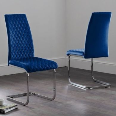 Calabria Blue Velvet Cantilever Dining Chairs In Pair