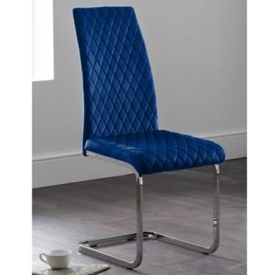Calabria Velvet Cantilever Dining Chair In Blue