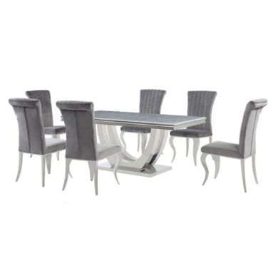 Calacatta White Marble Dining Table With 6 Liyana Grey Chairs