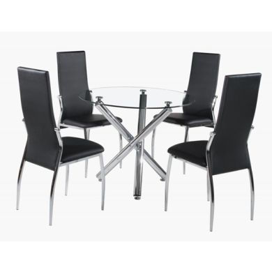 Calder Clear Glass Dining Set With Chrome Legs And 4 Chairs