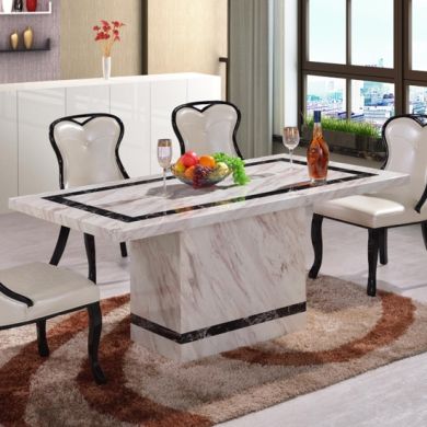 Calgary Marble Dining Table In Natural Stone And Lacquer