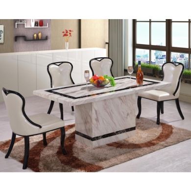 Calgary Natural Stone Marble Dining Set In White With Marble Base