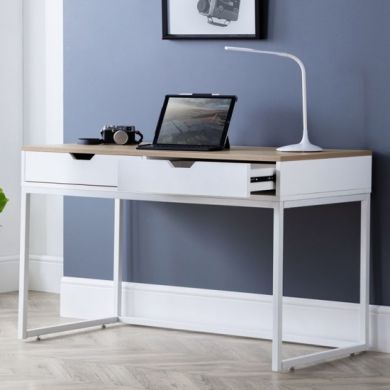 California Wooden Computer Desk In Oak And White