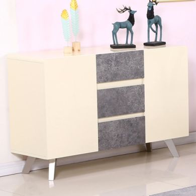 Calipso Wooden Sideboard In Cream High Gloss And Concrete Effect
