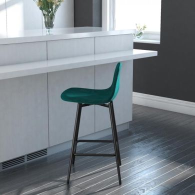 Calvin Green Velvet Upholstered Bar Stools In Pair