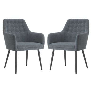 Cambridge Grey Fabric Arm Chairs In Pair With Black Metal Legs