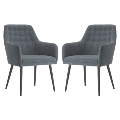 Cambridge Grey Fabric Arm Chairs In Pair With Black Metal Legs