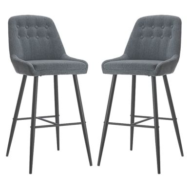 Cambridge Grey Fabric Bar Chairs In Pair With Black Metal Legs